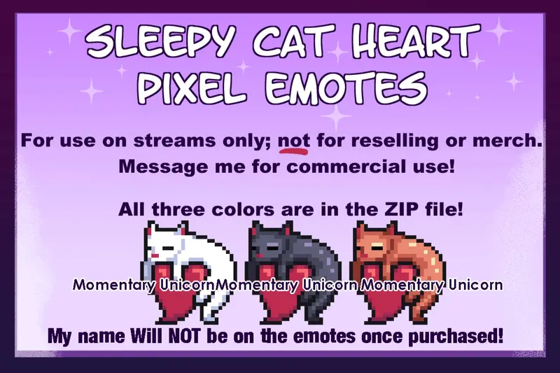 Sleepy Cat Heart Pixel Emotes