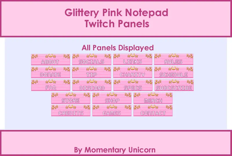 Glittery Pink Notepad Twitch Panels